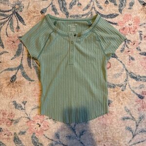 American Eagle Outfitters Green Ribbed Short Sleeve Top
